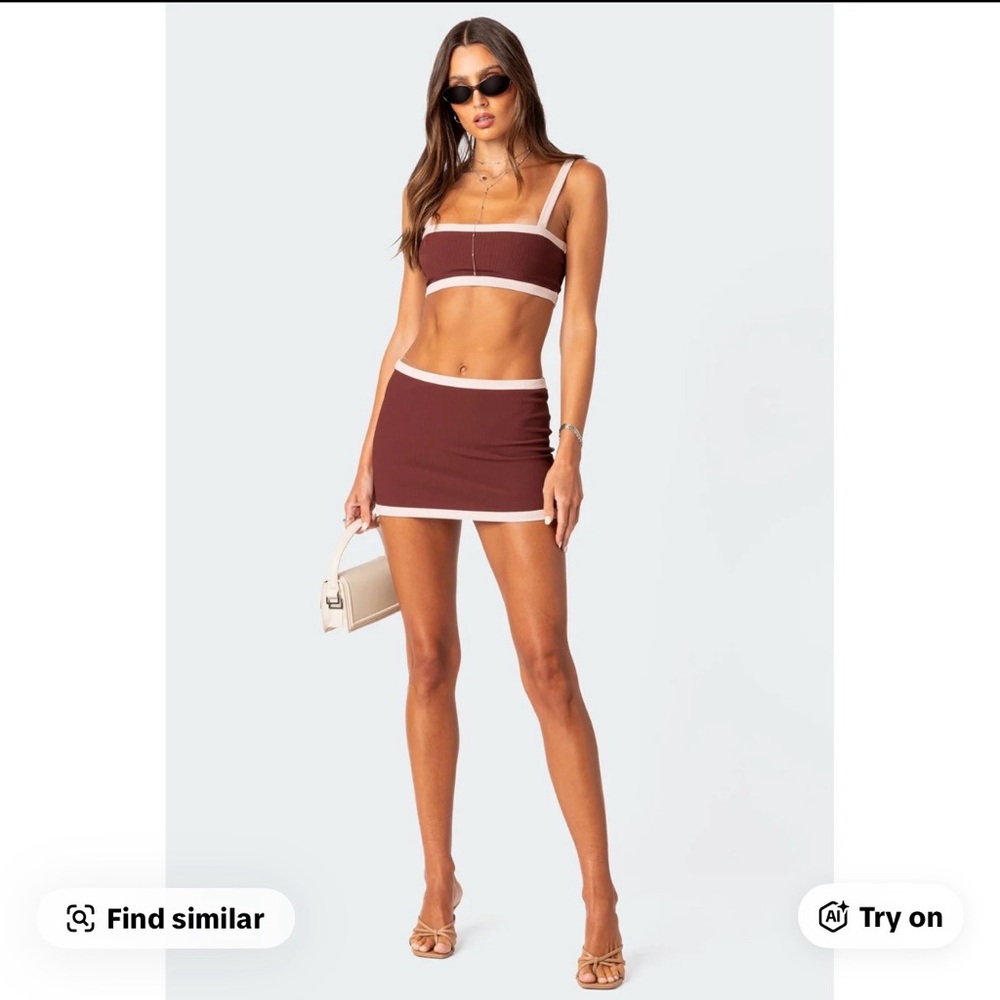 Edikted Ribbed Mini Skirt with Contrast Trim | Size Medium NWT